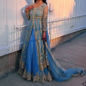 Pakistani Blue Embroidered Gown